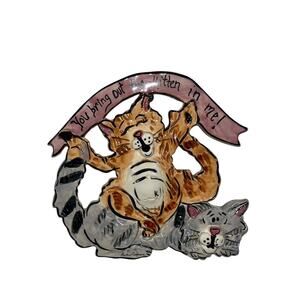 Vtg You Bring Out The Kitten In Me Blue Sky Ceramic Cat Wall Art Goldminc 2002